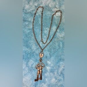 Elegant Vintage Silver Tone Key and Lock Pendant Necklace